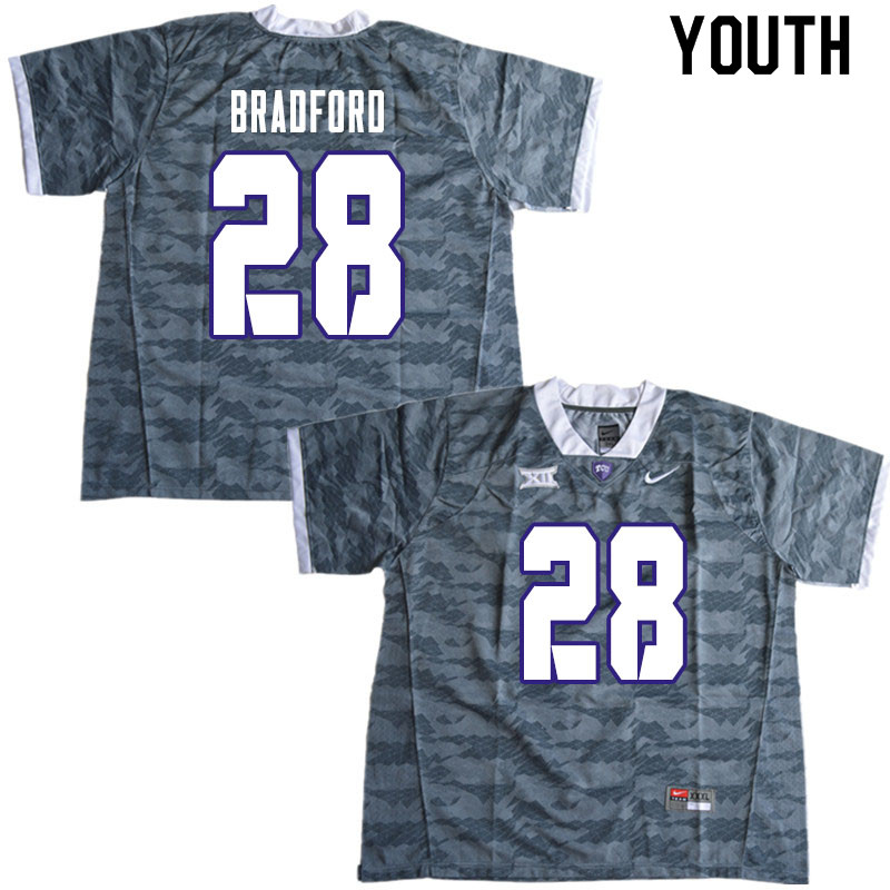 Youth #28 Nook Bradford TCU Horned Frogs College Football Jerseys Sale-Gray